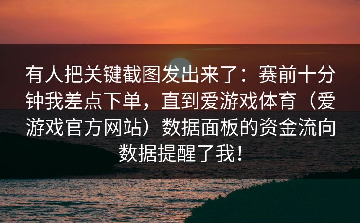 有人把关键截图发出来了：赛前十分钟我差点下单，直到爱游戏体育（爱游戏官方网站）数据面板的资金流向数据提醒了我！