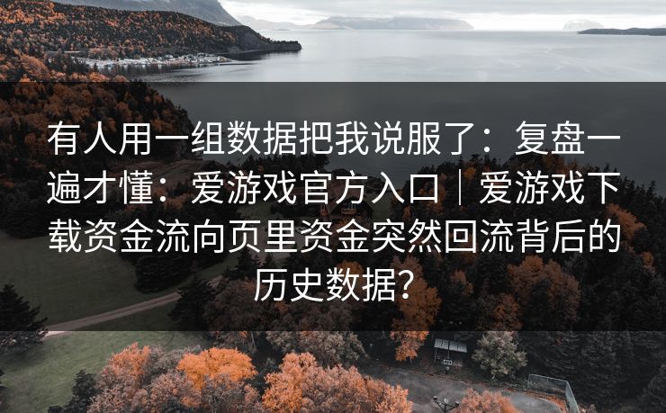 有人用一组数据把我说服了:复盘一遍才懂:爱游戏官方入口|爱游戏下载资金流向页里资金突然回流背后的历史数据? 有人用一组数据把我说服了:复盘一遍才懂:爱游戏官方入口|爱游戏下载资金流向页里资金突然回流背后的历史数据?