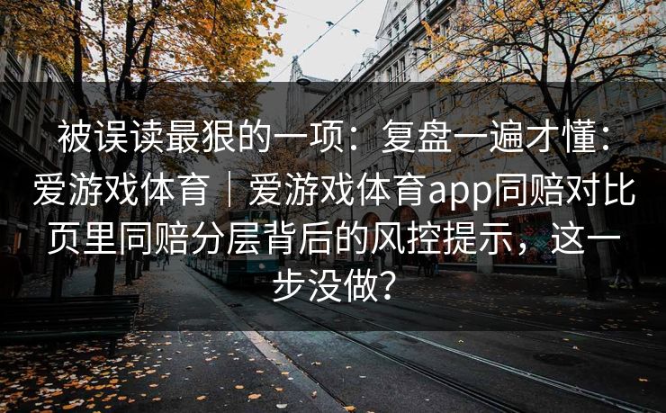 被误读最狠的一项：复盘一遍才懂：爱游戏体育｜爱游戏体育app同赔对比页里同赔分层背后的风控提示，这一步没做？