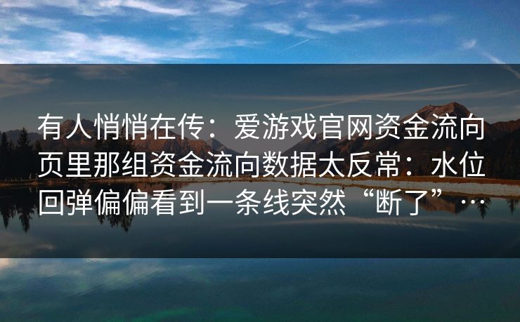 有人悄悄在传：爱游戏官网资金流向页里那组资金流向数据太反常：水位回弹偏偏看到一条线突然“断了”…