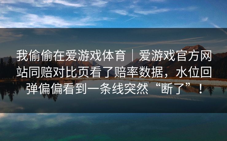 我偷偷在爱游戏体育｜爱游戏官方网站同赔对比页看了赔率数据，水位回弹偏偏看到一条线突然“断了”！